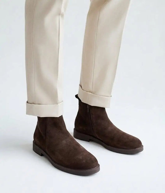 Zara_Brown Suede Chelsea Round Toe Boots