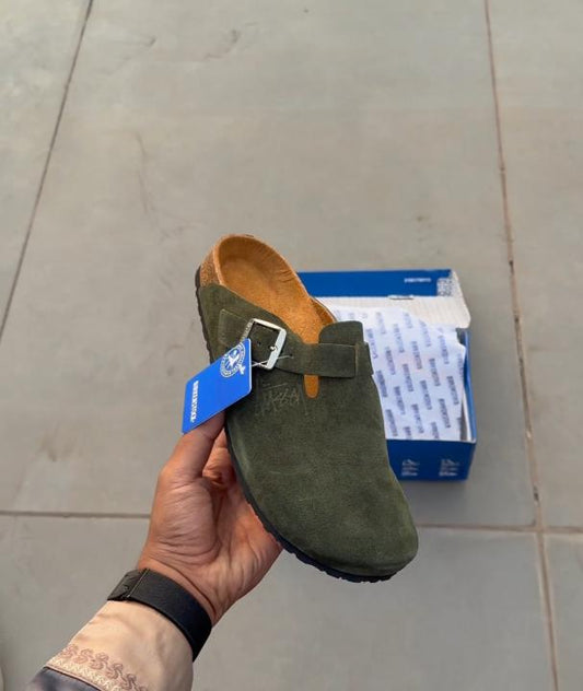 Birkenstoc.k x Stussy Boston Suede Olive Green